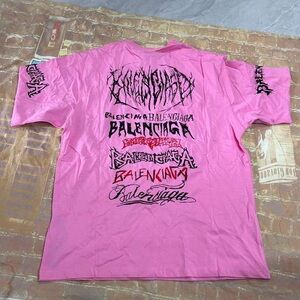 Balenciaga pink white printed short-sleeved T-shirt